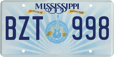 MS license plate BZT998