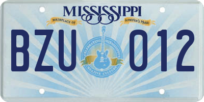 MS license plate BZU012