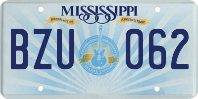 MS license plate BZU062