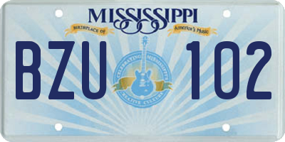 MS license plate BZU102