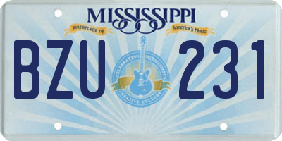MS license plate BZU231
