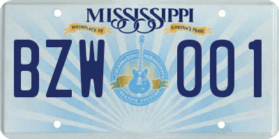 MS license plate BZW001