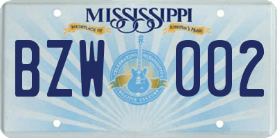 MS license plate BZW002