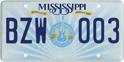 MS license plate BZW003