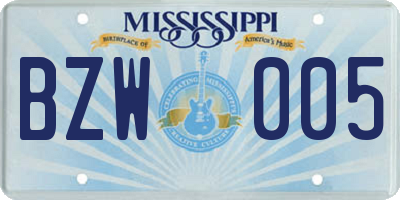 MS license plate BZW005