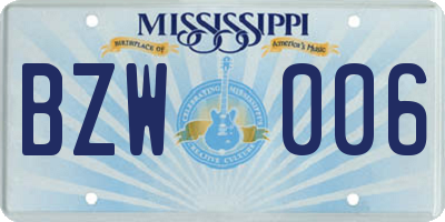 MS license plate BZW006
