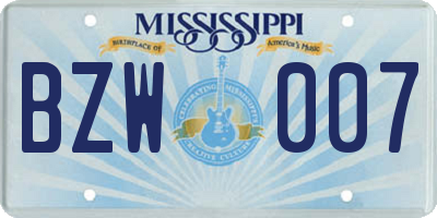 MS license plate BZW007