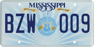 MS license plate BZW009
