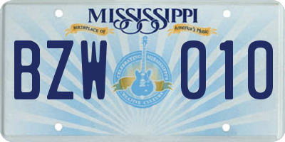 MS license plate BZW010