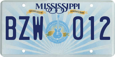 MS license plate BZW012