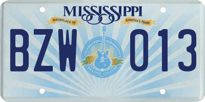 MS license plate BZW013