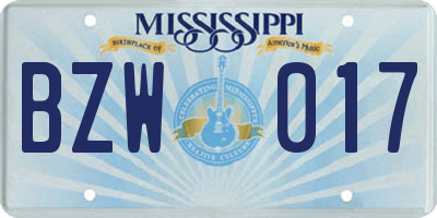 MS license plate BZW017