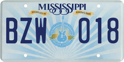 MS license plate BZW018