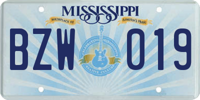 MS license plate BZW019
