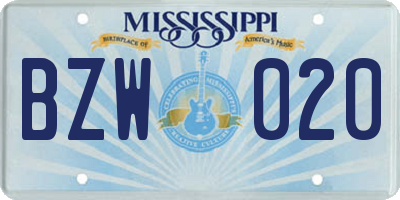 MS license plate BZW020