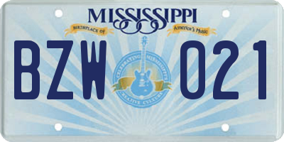 MS license plate BZW021