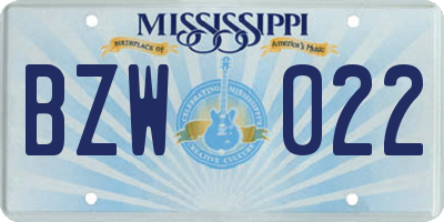 MS license plate BZW022