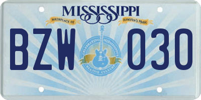 MS license plate BZW030