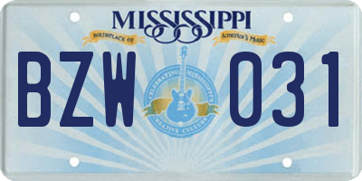 MS license plate BZW031