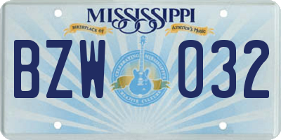 MS license plate BZW032