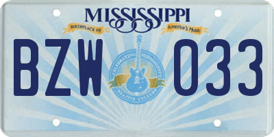 MS license plate BZW033