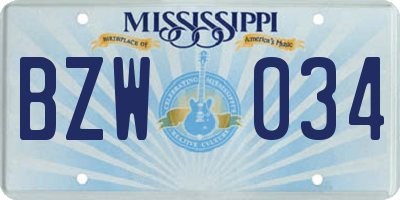 MS license plate BZW034