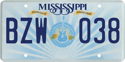 MS license plate BZW038