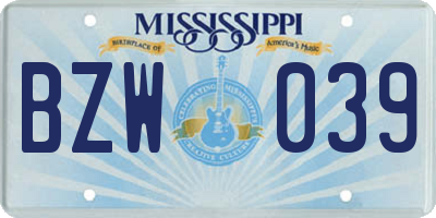 MS license plate BZW039