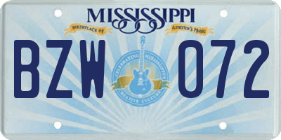 MS license plate BZW072