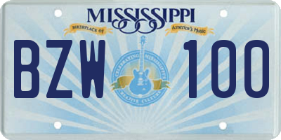MS license plate BZW100