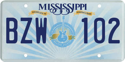 MS license plate BZW102