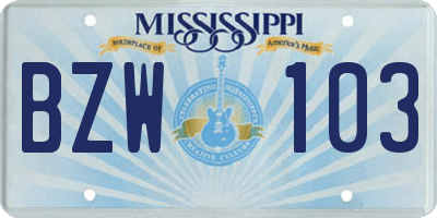 MS license plate BZW103