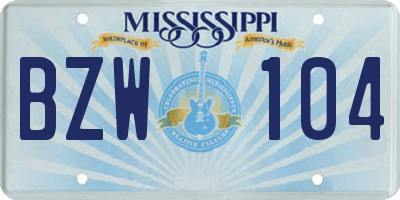 MS license plate BZW104