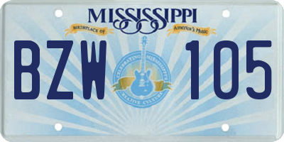 MS license plate BZW105