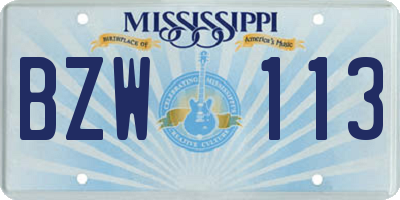 MS license plate BZW113