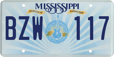 MS license plate BZW117
