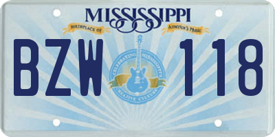 MS license plate BZW118