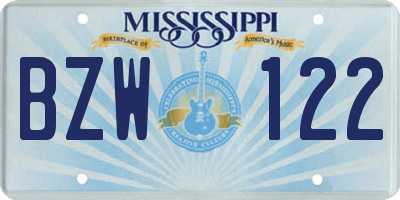 MS license plate BZW122