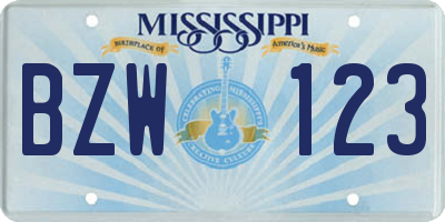 MS license plate BZW123