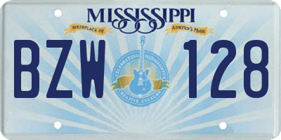 MS license plate BZW128