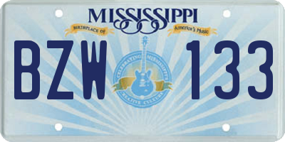 MS license plate BZW133