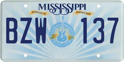 MS license plate BZW137