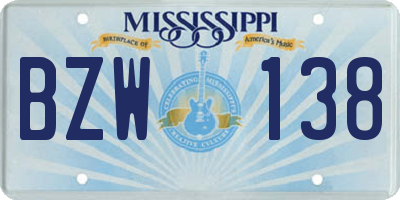 MS license plate BZW138