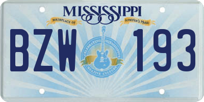 MS license plate BZW193