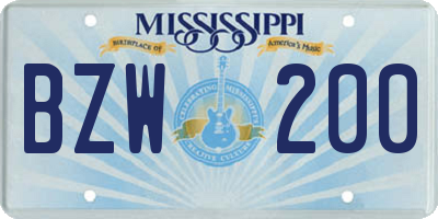 MS license plate BZW200