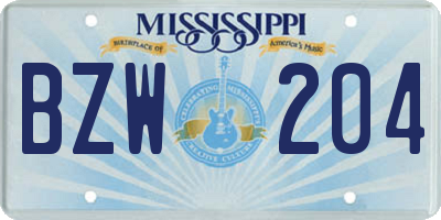 MS license plate BZW204