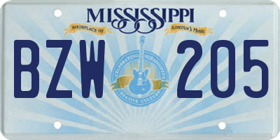 MS license plate BZW205