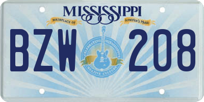MS license plate BZW208