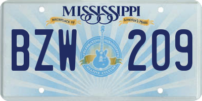 MS license plate BZW209