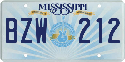 MS license plate BZW212